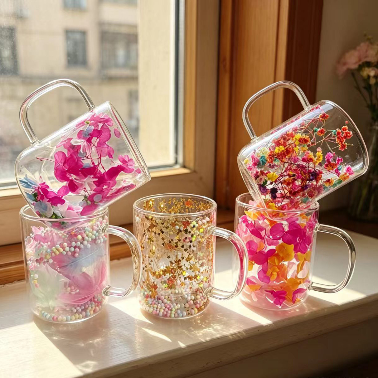 High Temperature Resistant Tea Cup Real Flower Style Creative Beverage Mug