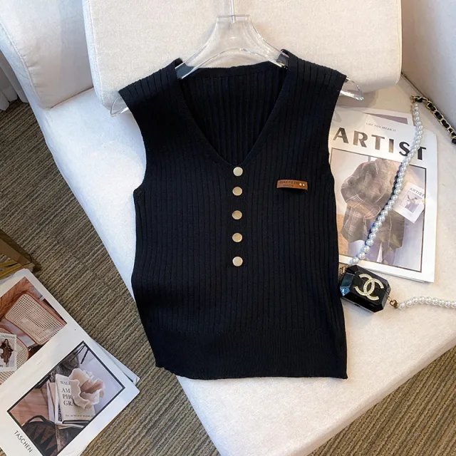 Sleeveless Vest Ice Silk Knitted Women Black - Shop at LoveMi