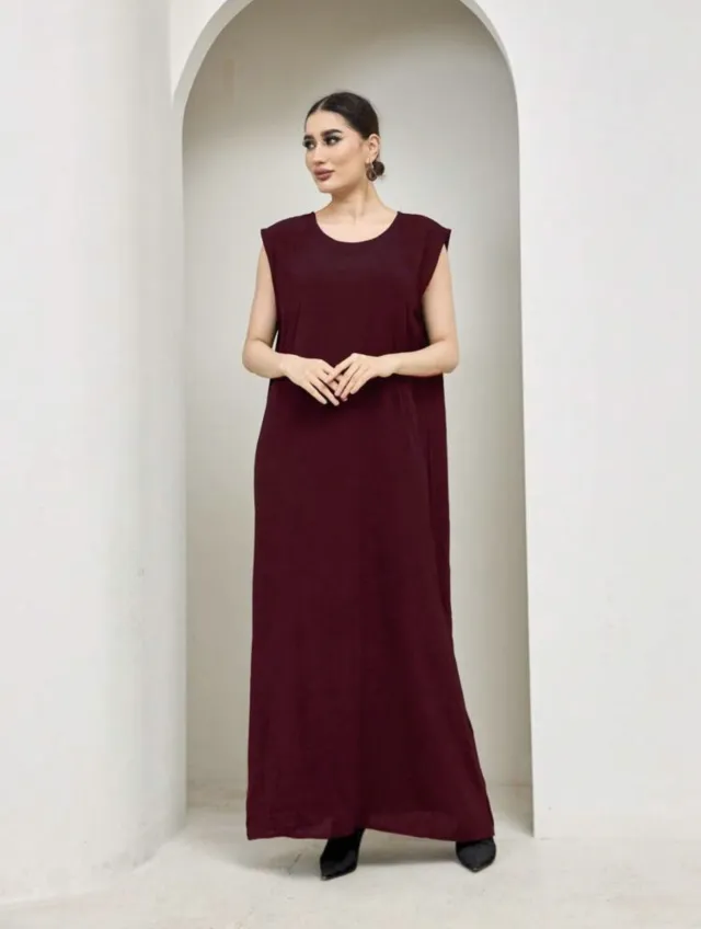 Breathable And Skin friendly Solid Color Loose Vest Dress Wine Red - Shop at LoveMi