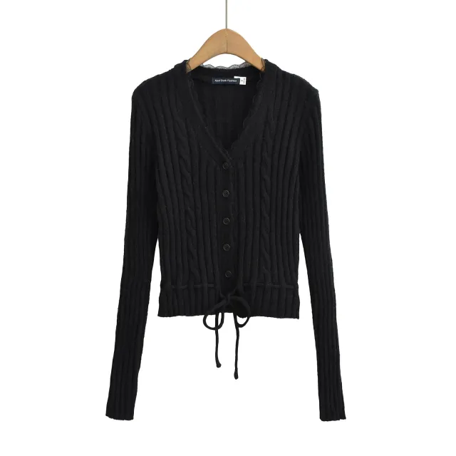 New Women's American V neck Lace Sweater Black - Shop at LoveMi
