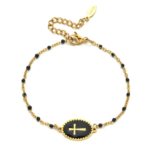 Stainless Steel Cross Shelf Bracelet Black - Shop at LoveMi