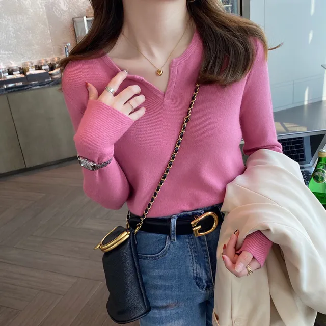 Women's Knitted Bottoming Shirt Fall And Winter Inner Wear Rose Red - Shop at LoveMi