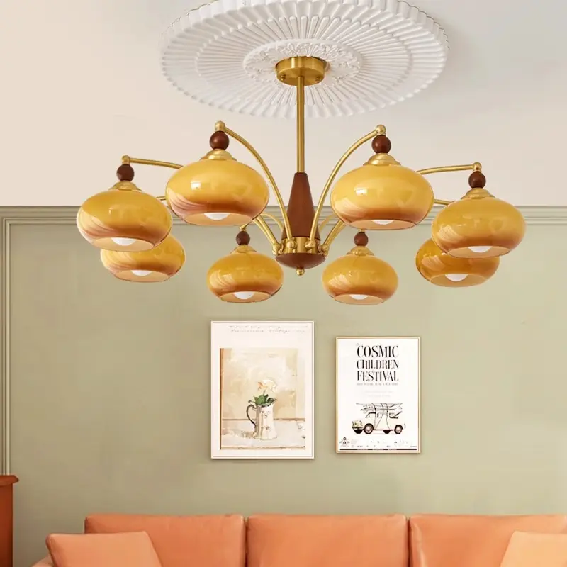 American-style Vintage Walnut Wood Bedroom Chandelier