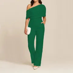 Fashion Slimming One-Shoulder Women's Jumpsuit - Dark Green - View 1