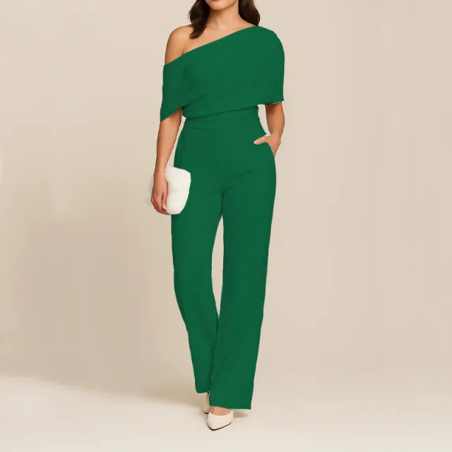 Fashion Slimming One Shoulder Women's Jumpsuit Dark Green - Shop at LoveMi