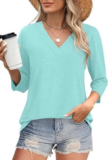 Casual Women's Waist Knitted T shirt Light Blue - Shop at LoveMi
