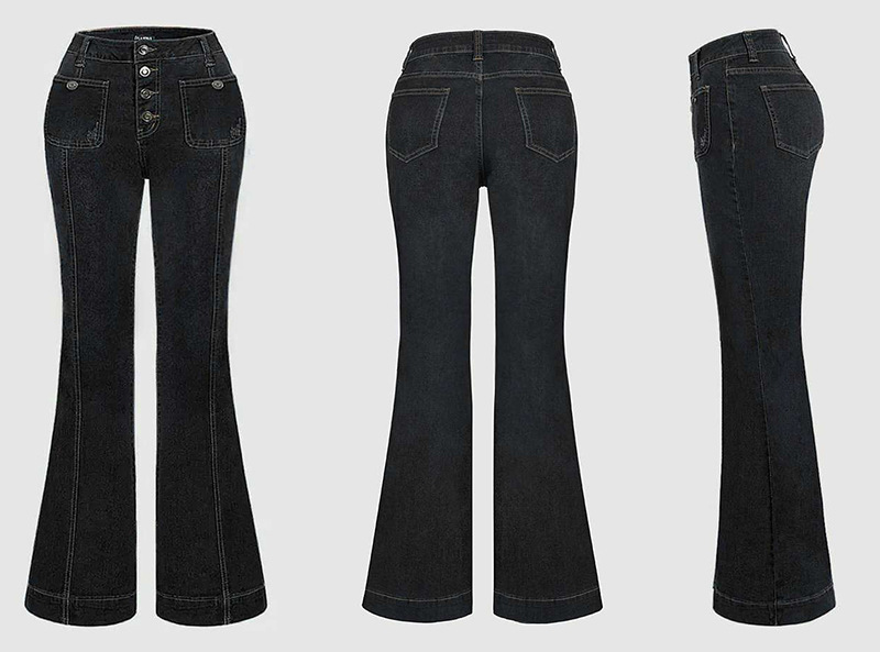 Stitching Washed Denim Stretch Slim Fit Bell-bottom Pants - Image 5