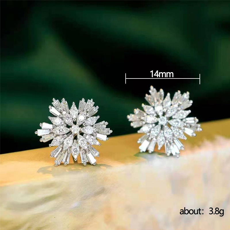Womens Christmas Snowflake Zircon Earrings