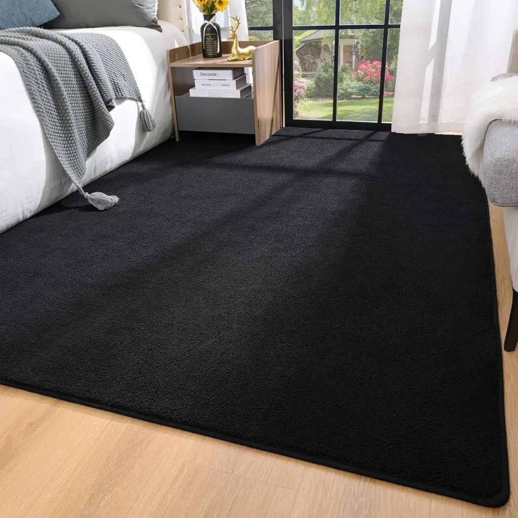 Thickened Modern Home Living Room Bedroom Bedside Rug Solid Color - Black
