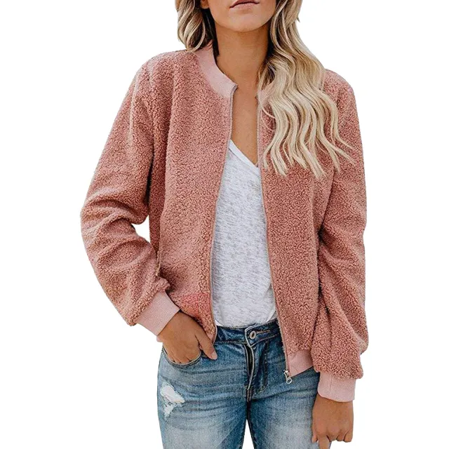 Cashmere Zipper Jacket Coat Top Women Pink - Shop at LoveMi