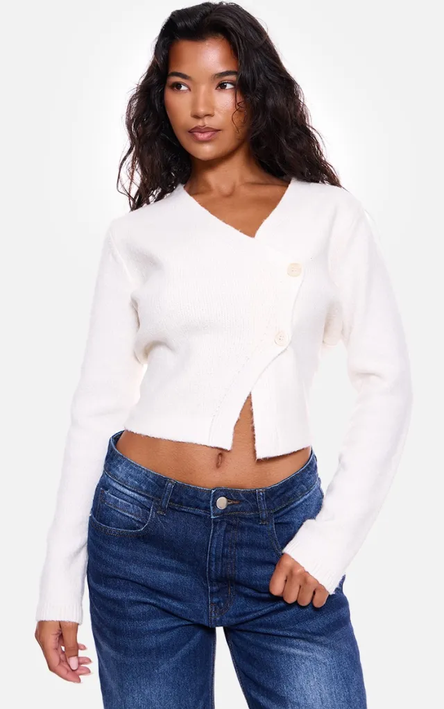 Women's Top Button Cardigan Sweater White - Shop at LoveMi
