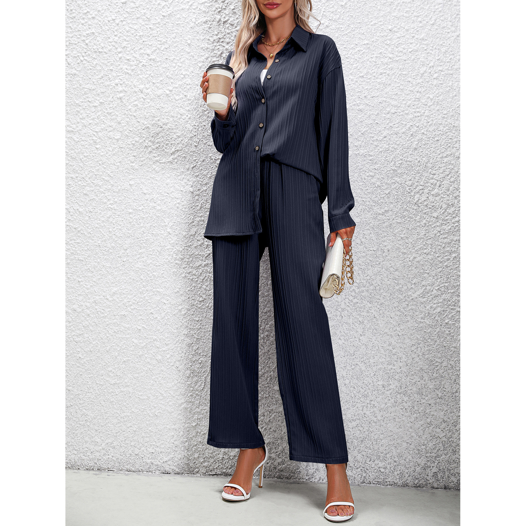 Women's Fashion Loose Shirt High Waist Pants Two-piece Set