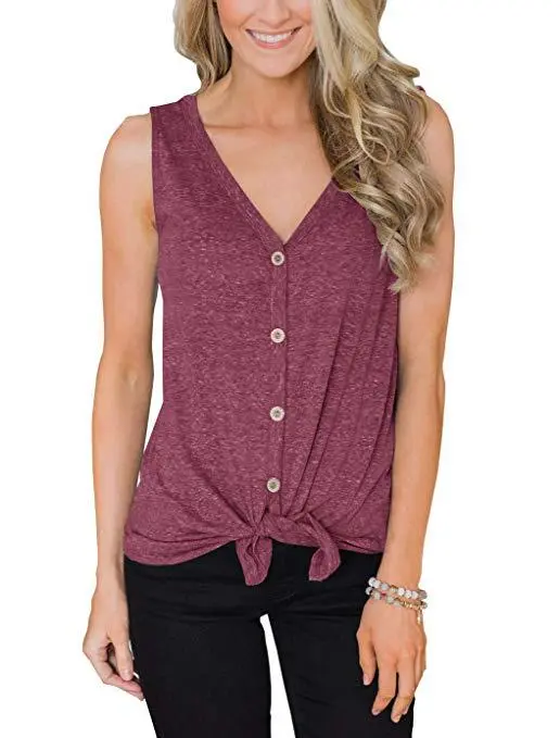 Women's V Neck Sleeveless Bottoming Shirt Top Wine - Shop at LoveMi