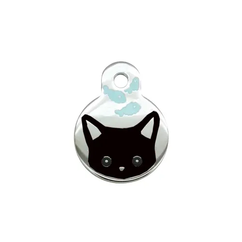 Pet Dog Brand Cute Cartoon Cat And Fish Printed Cat Necklace Pendant Alloy Dog Collar Ornament Pendant Black - Shop at LoveMi