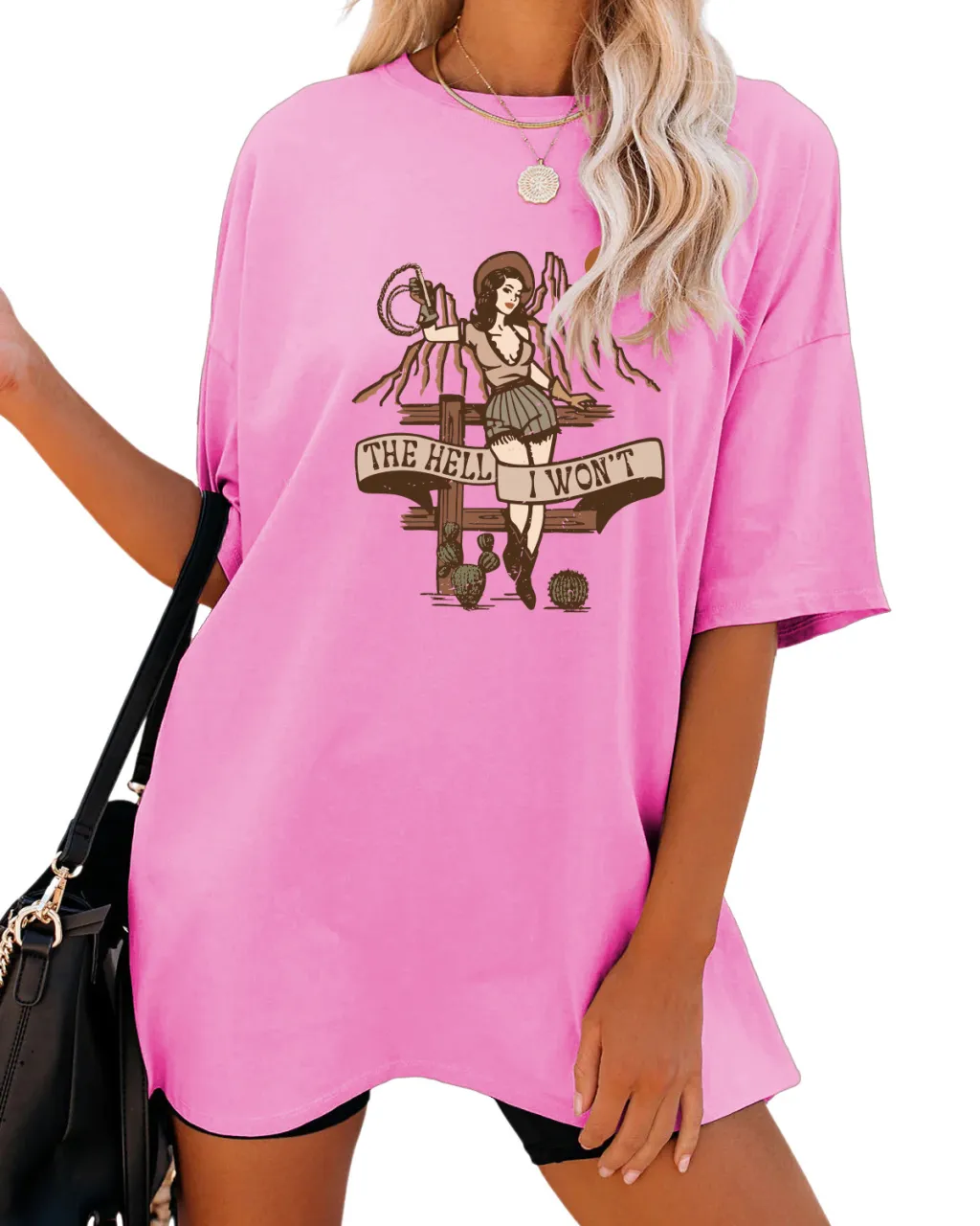 Women's Fashion Casual The Hell I Won't Print Round Neck Short Sleeve - Red