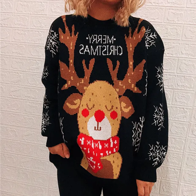 Women's Fashion Christmas Theme Sweater Black - Shop at LoveMi