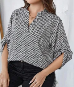 Women's Shirt V-neck Long Sleeve Temperament Printed Slimming Top - No 8 Colour-S - View 1