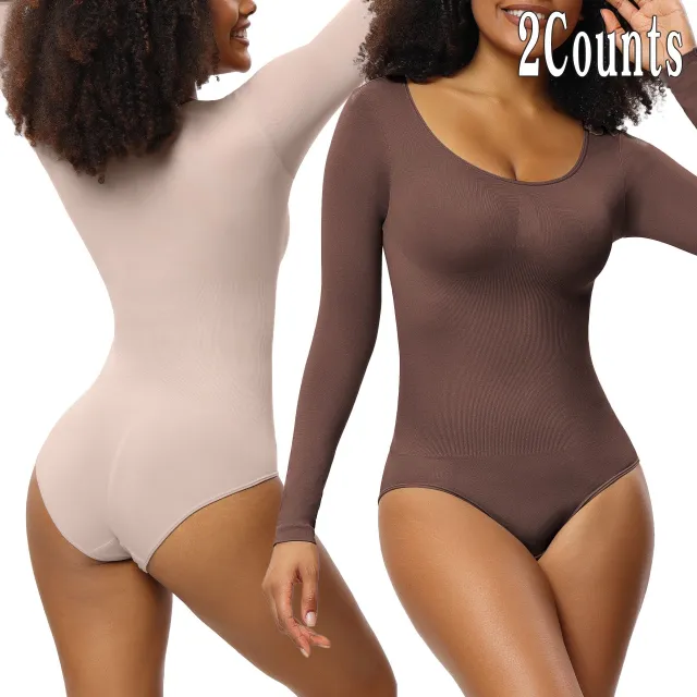 Jumpsuit Women's Bottoming Shirt Long Sleeve Corset One piece Corset Skin Brown 2Pcs Set - Shop at LoveMi