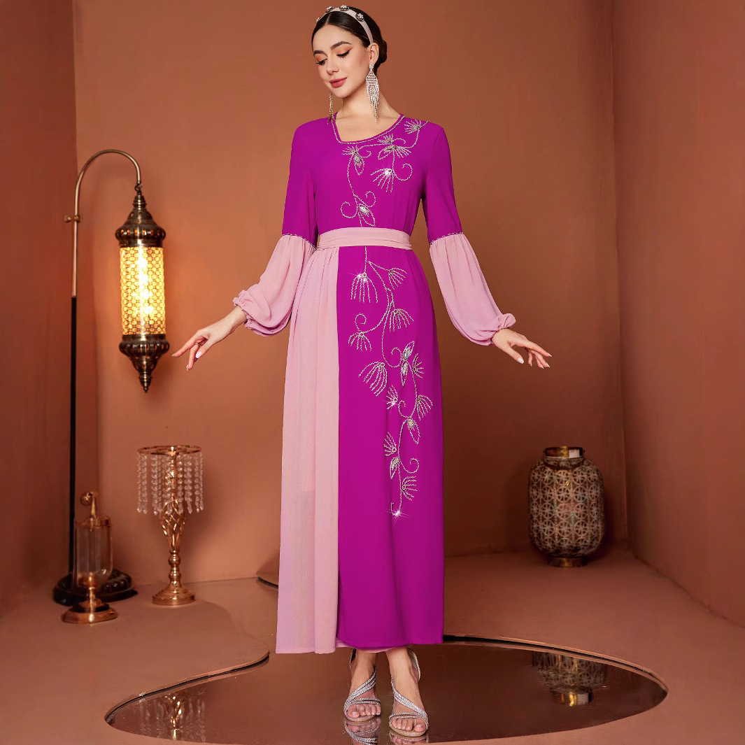 Rose Red Chiffon Dress Hand stitched Diamond Outline Elegant Rose Pink - Shop at LoveMi