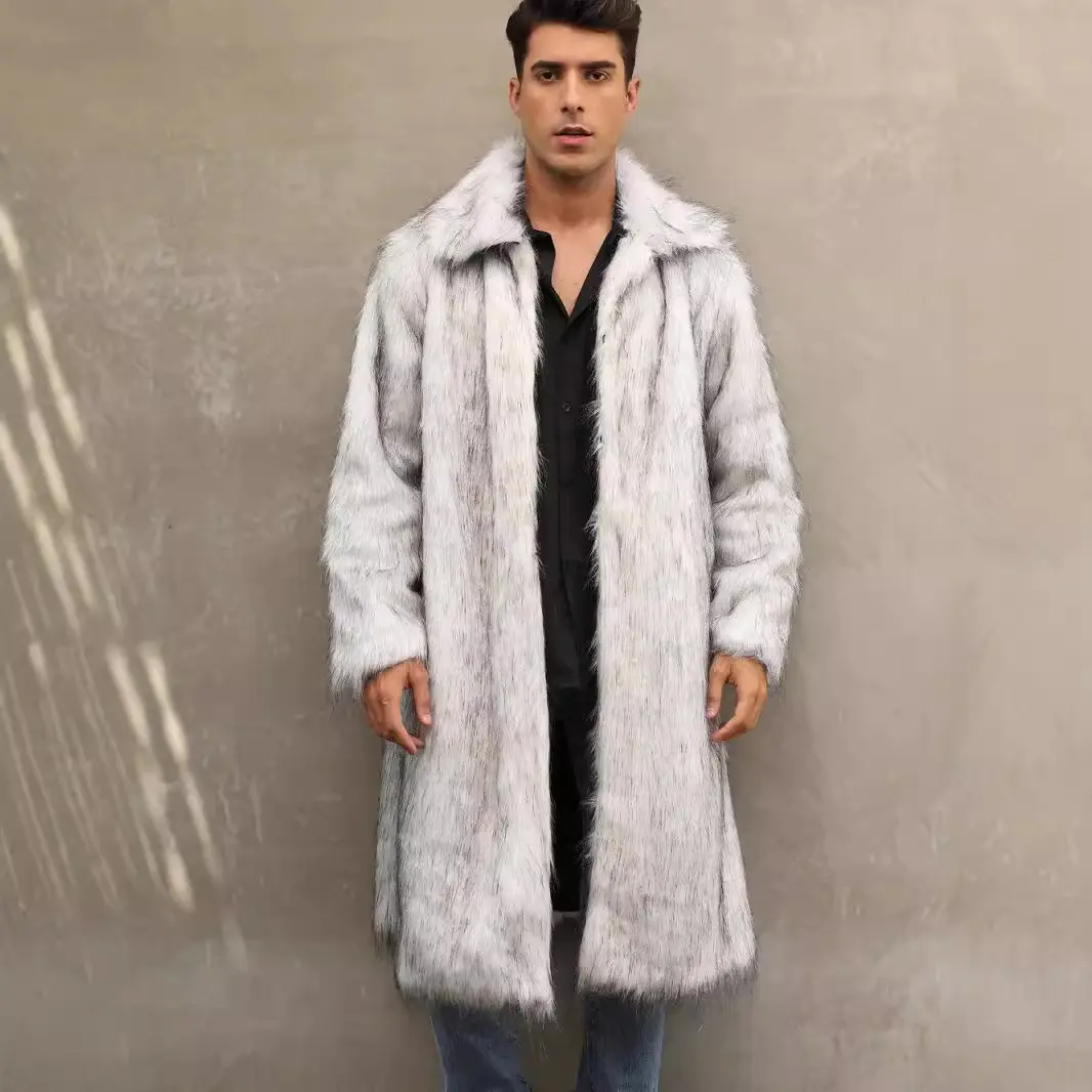Mens Long Faux Fur Coat Outerwear Warm