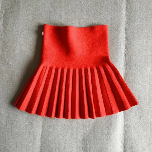 Girls Autumn Clothing Knitted Skirt High Waist Pleated Red - Shop at LoveMi