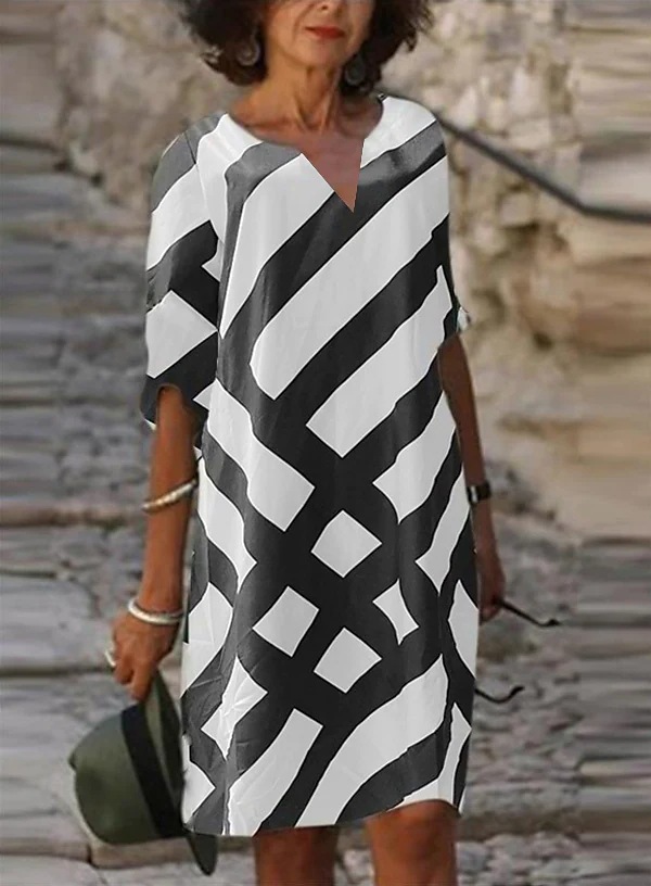Plus Size Women's V-neck Fashion Printed Dress