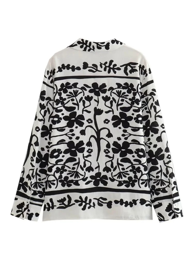 Printed Linen Shirt Wide Leg Pants Suit