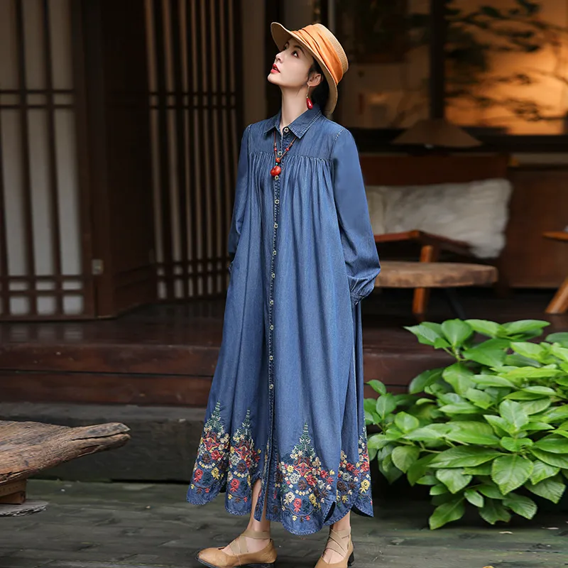 Retro Machine Embroidery Denim Skirt For Women
