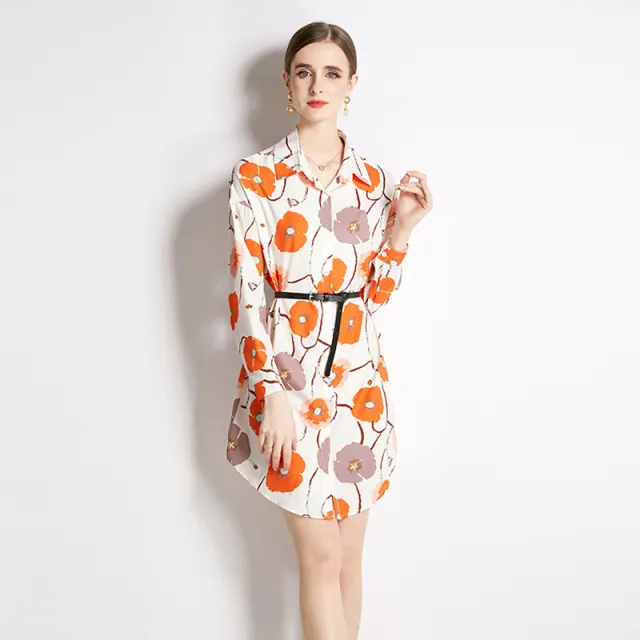 Top Lapel Shirt Printed Long Red - Shop at LoveMi