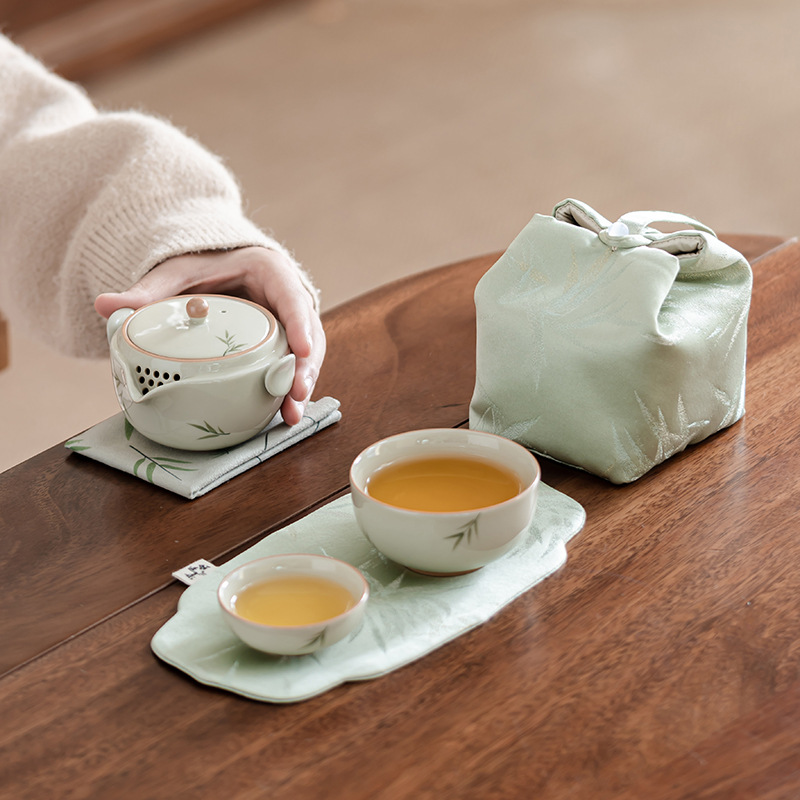 ICE Table Hand Painted Bamboo Quick Cup One Pot One Cup Household Travel Tea Set