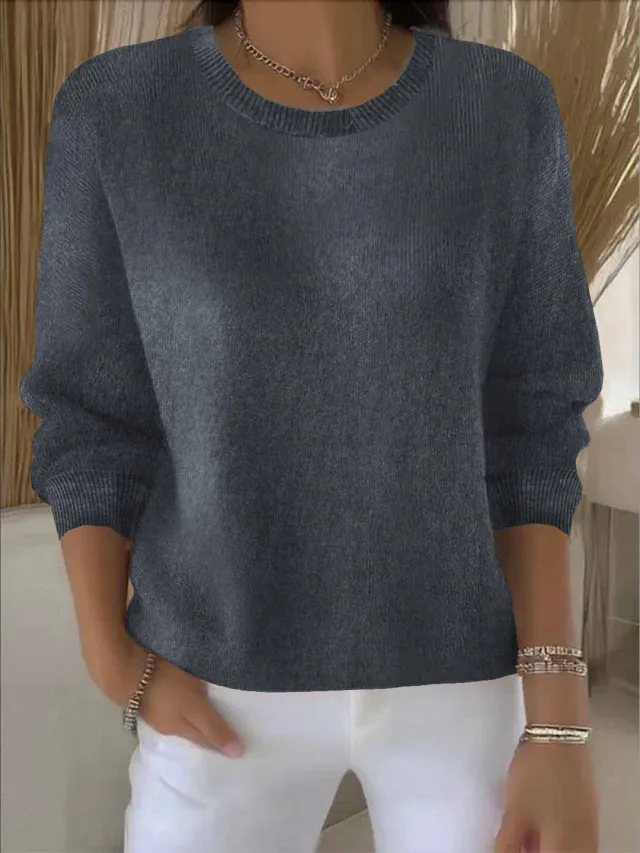 Women's Solid Color Long Sleeve Sweater Gray - Shop at LoveMi