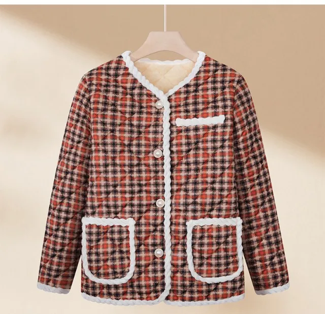 Fleece lined Classic Style Cotton Coat Autumn And Winter Orange - Shop at LoveMi