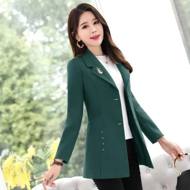Woolen Coat Women's Short Slim Fit Slimming Dark Green 2 Single Lining - Shop at LoveMi