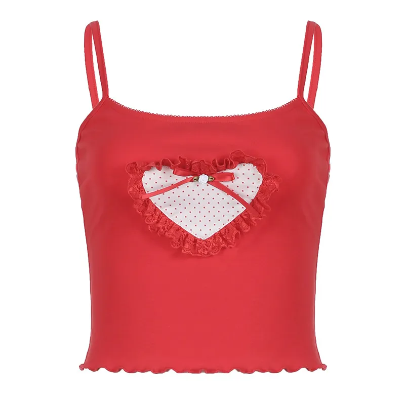 Sweet And Spicy Style Heart-shaped Lace Stitching Bow Polka Dot Design Sense Small Sling - Red