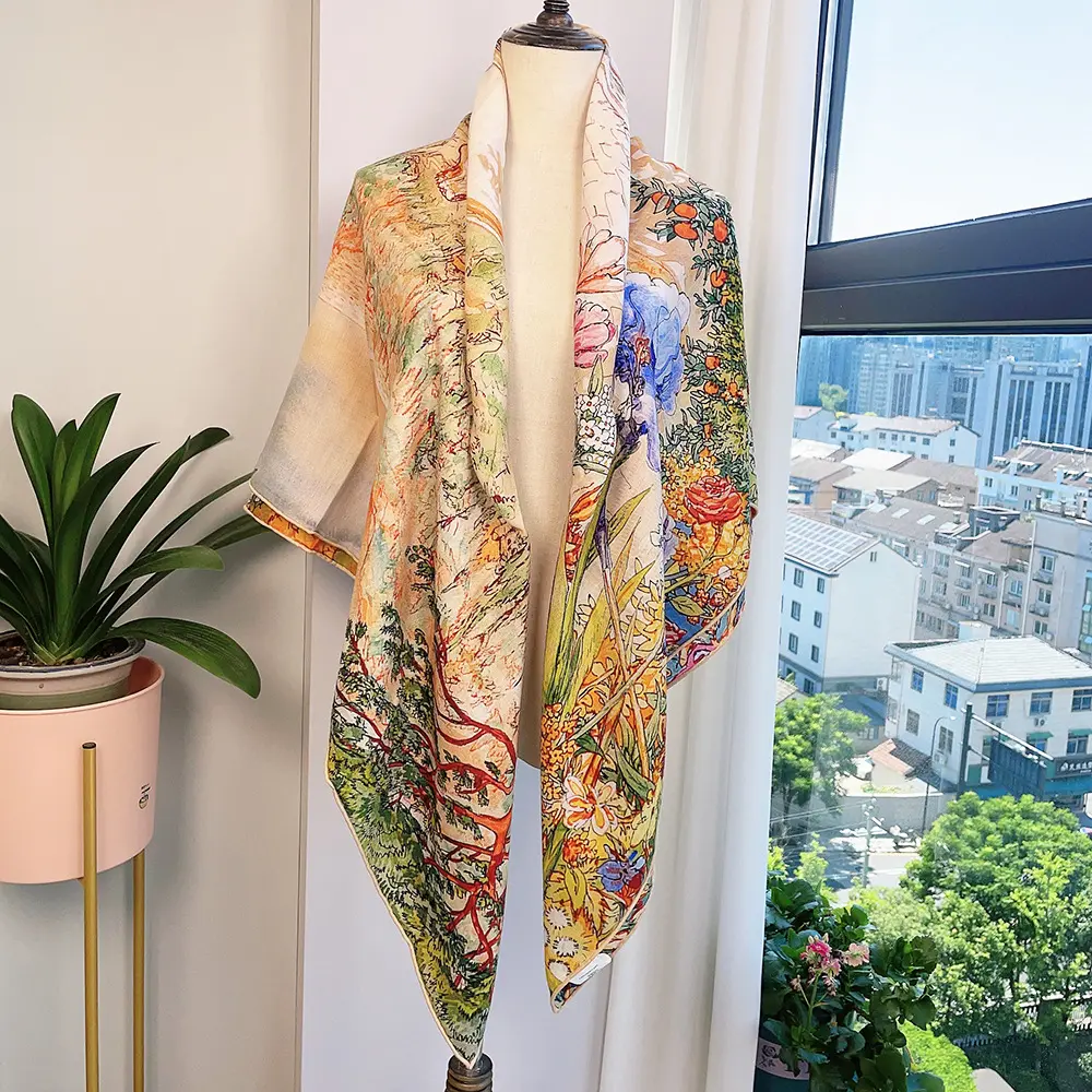 Elegant Back Garden Style Silk Wool Square