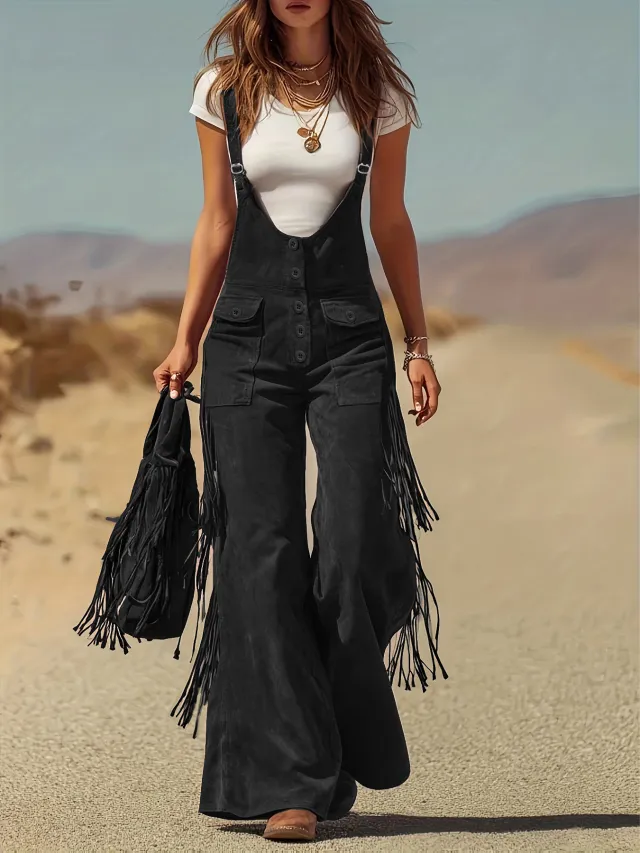 Wide Leg Overalls For Women Relaxed Workwear Inspired Style Black - Shop at LoveMi