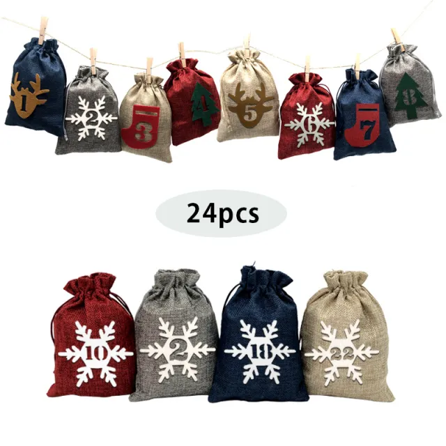 Sack Drawstring Bundle 24 Digital Christmas Felt Stickers Suit Navy Blue Wine Red Hemp Gray - Shop at LoveMi
