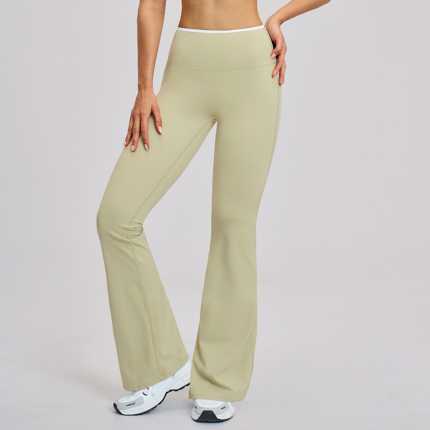 Contrast-color High-waist Flared Athletic Pants For Women