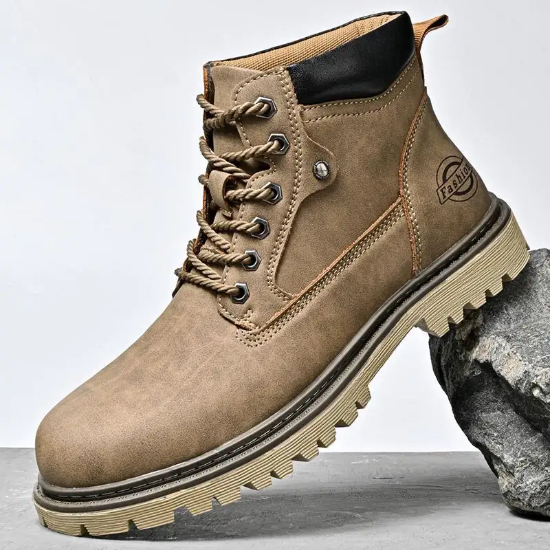 Genuine Leather Men's Shoes Mid-top Casual Martin