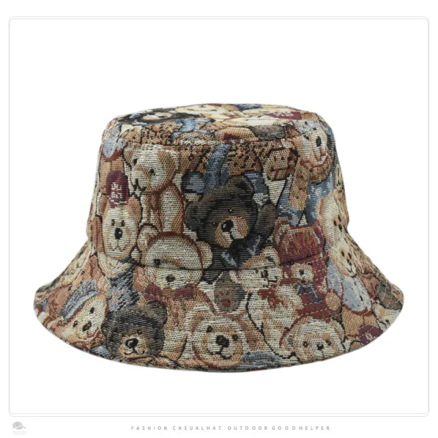 Cute Bear Jacquard Flat Bucket Hat Children Summer Fashion All matching Sun proof Bucket Hat Bear Jacquard - Shop at LoveMi