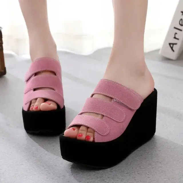 Solid-color Fish-mouth Open-toe Wedge Sandals