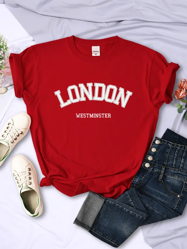Women's Summer Letter Breathable Short sleeved Shirt Red - Shop at LoveMi