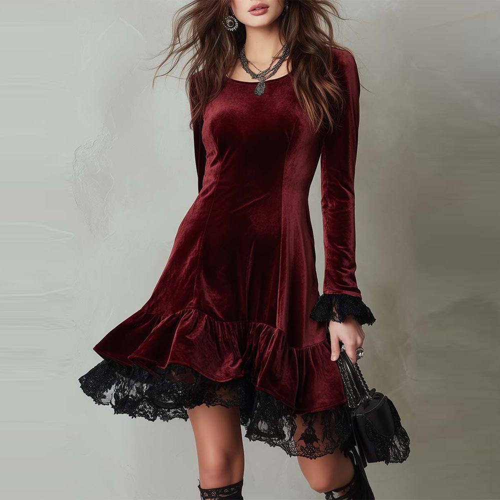 Womens Fashion Patchwork Lace Dress