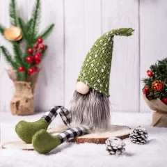 Christmas Decoration Knitted Wool Plaid Long Legs Doll Gift Window Supplies - Green - View 1