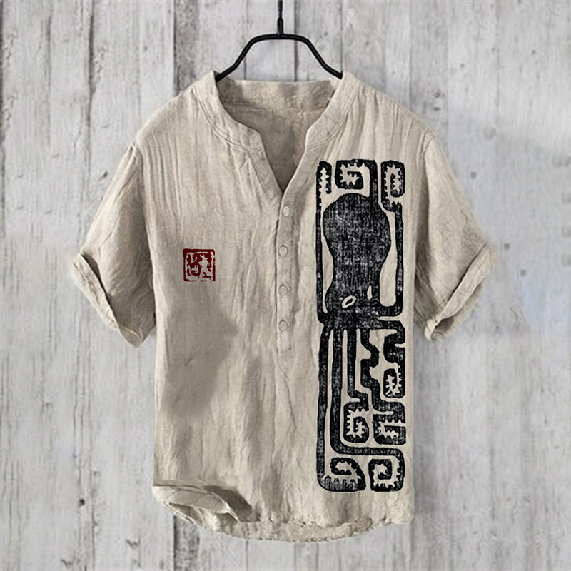 Printed Men's Casual Loose-fit Retro Short-sleeve - Image 2