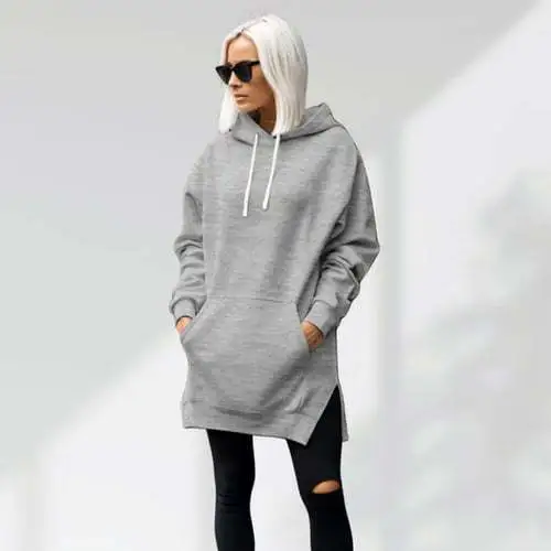Solid Color Hooded Split Shoulder Sleeve Brushed Hoody Gray - Shop at LoveMi