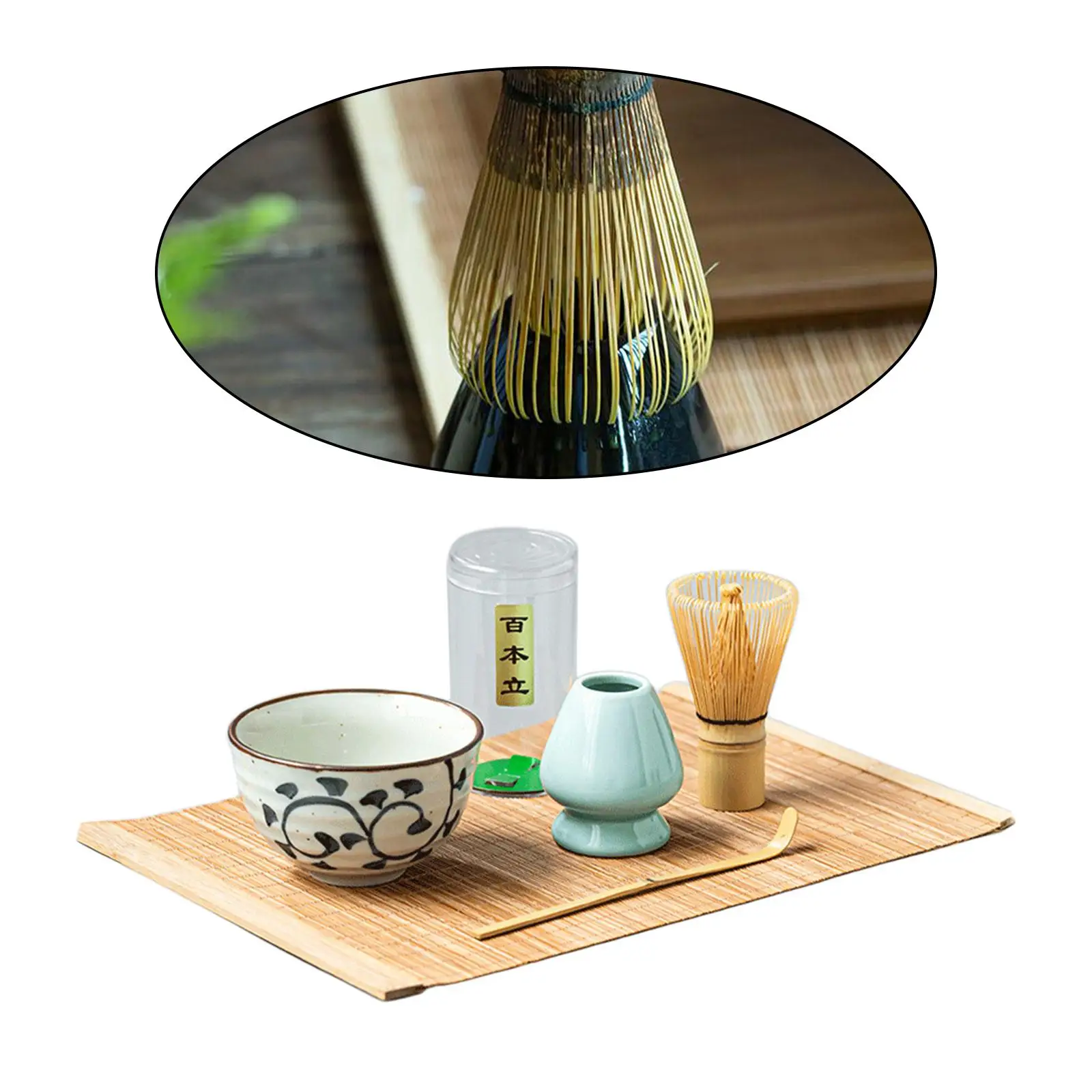 Matcha Whisk Set 5PC/1Set Premium Whisk (Chasen)+ Scoops (Chashaku)+ Tea Bowl+Mat +Stand Matcha Starter Set for Starter Ceremony