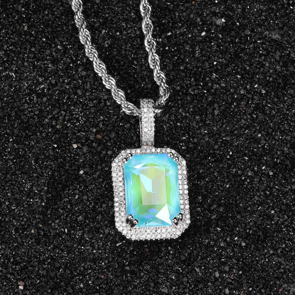 Fluorescent Square Solid Zircon Color Gemstone Necklace