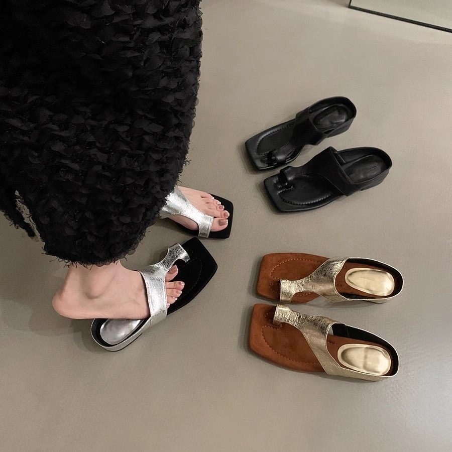 French-style Vintage Open-toe Slide Sandals For Going Out