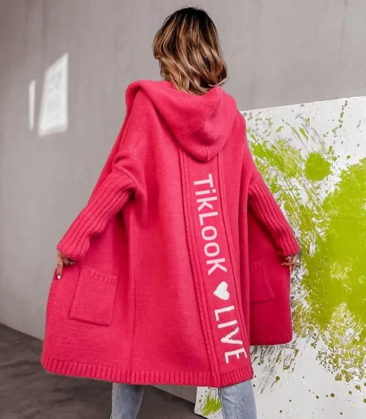 Women's Autumn And Winter Knitted Sweater Cardigan - Red